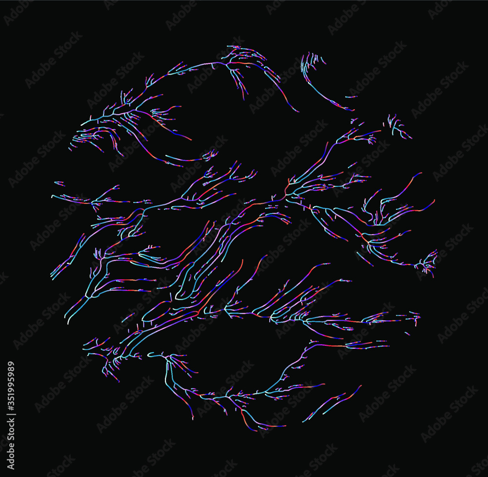 Aufkleber Generative Art with Random Perlin Noise Visualization. Conceptual image of high tech systems: Artificial Intelligence, Deep Learning, Neural networks and Internet Map.