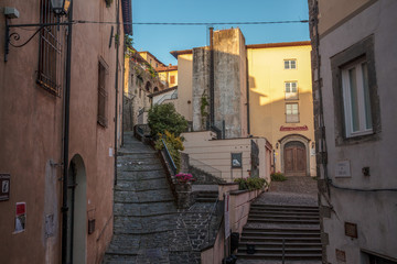 Steep streets of small Italian town Barga, Tuscany, Italy
