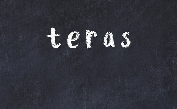 Black chalkboard with inscription teras on in