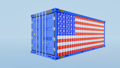 3d rendering of US trade and business  concept design and cargo container.