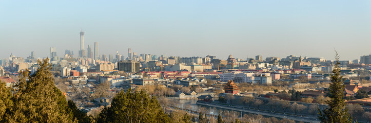 A panorama of the city from the Beihai East Gate hill in Jingshan Park, view of the south-eastern part of the city...