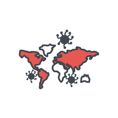 Covid 19 virus and map flat style icon vector design