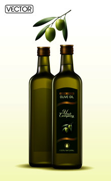 olive oil bottles and olives