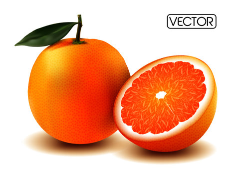 fresh orange with leaves isolated