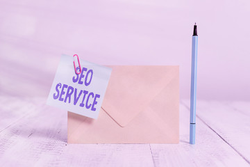 Conceptual hand writing showing Seo Service. Concept meaning techniques and procedures to increase...