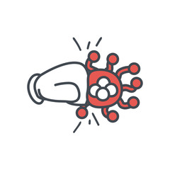 Boxing glove hiting covid 19 virus flat style icon vector design