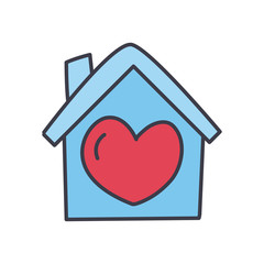 Heart inside house of stay at home flat style icon vector design