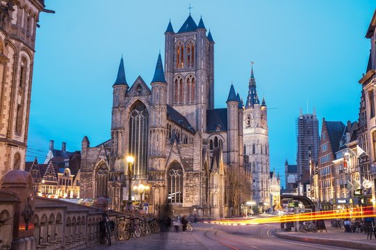 Illuminated Saint Nicholas Church Against Clear Sky At Dusk