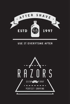Barbershop or Hairdressing Salon Set of Vector Monochrome Emblems Isolated on Dark Background. Vector.