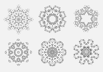 Mandala burst lined vintage shapes.