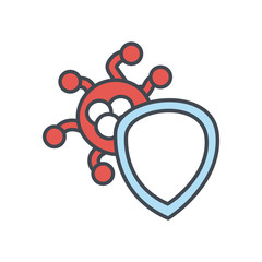 Covid 19 virus and shield flat style icon vector design
