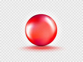 Liquid Gel Red Round Bubble Capsule isolated on transparent background. Cosmetic oil capsule of vitamins and minerals. Realistic vector.