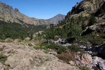 hiking and view on the mountains of the Corsican island