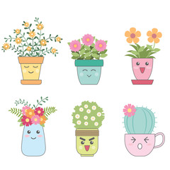 Vector of cute face potted plants with colorful design illustration on a white background.
