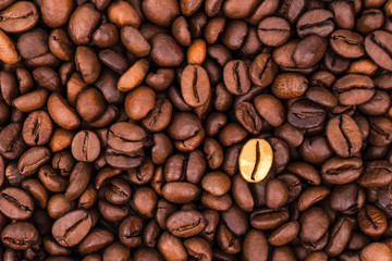 Think differently, individually and stand out from the concept of the crowd. Coffee bean is highlighted in gold.