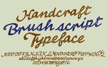 Vintage brush script lettering font, handwritten calligraphic alphabet. Textured unique brush in alphabet style. Vector Illustration.