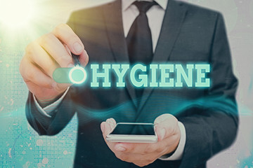 Word writing text Hygiene. Business photo showcasing study of science of the establishment and...