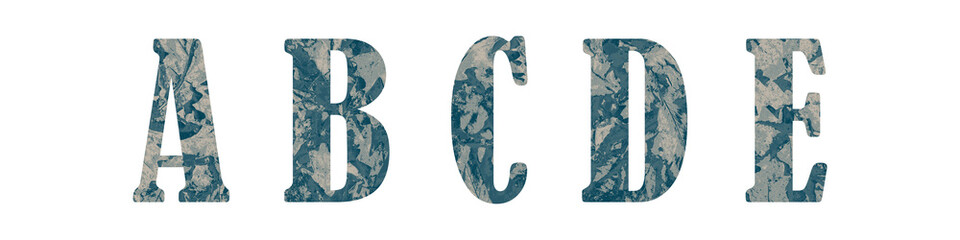 Blue spotted alphabet on a white background