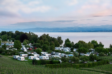 View on camping site at lake Bodensee - obrazy, fototapety, plakaty