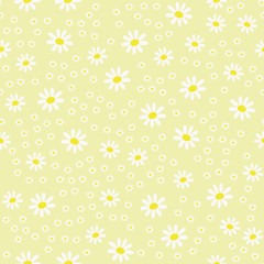 Lots of daisies on yellow . Seamless pattern. Vector image.