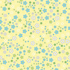 Lots of little daisies on yellow. Seamless pattern.
