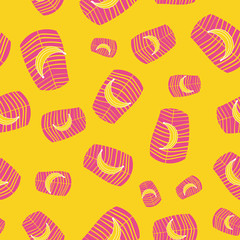 Bananas seamless vector pattern in bright colors. Fun summertime surface print design. For fabrics, stationery, and packaging.
