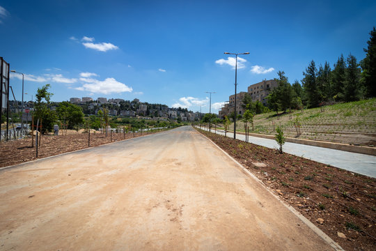 Boardwalk And Preparation For Light Railroad Tracks On Gaza Street Jerusalem