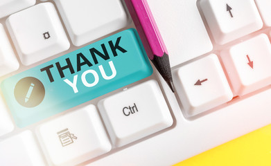 Conceptual hand writing showing Thank You. Concept meaning a polite expression used when...