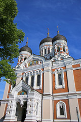 Beautiful landmark of the city center; the Nevsky Cathedral is an orthodox cathedral in the old town, Tallinn, Estonia.