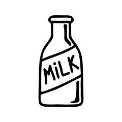 Bottle icon. Black contour silhouette. Vertical view. Hand drawn vector graphic illustration. Isolated object on a white background. Isolate.