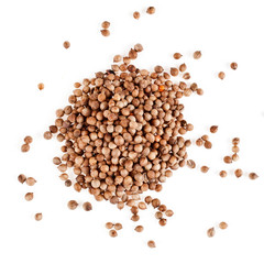 Coriander seeds isolated on a white background. Top view.