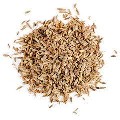 Fennel seeds isolated on a white background. Top view.