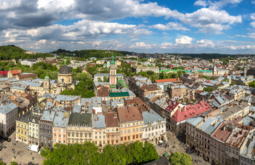 Fototapeta premium Aerial view of Lviv