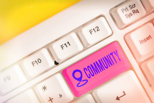 Text sign showing Community. Business photo text specific population with a common characteristics living together