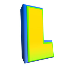 Comic style letter l. Creative high detail yellow and blue comic font.Multilayer funny colorful 3d render letters and figures for decoration of kids' illustrations, websites, comics, banners.