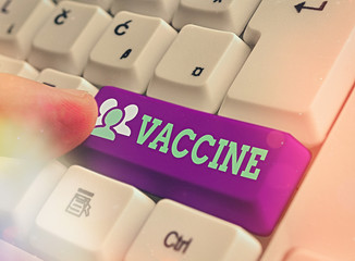 Writing note showing Vaccine. Business concept for preparation of killed microorganisms or living...