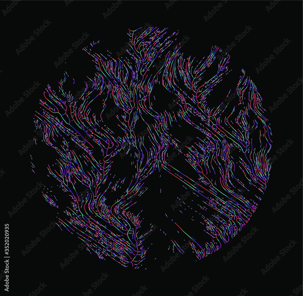 Aufkleber Generative Art with Visualization of Random Perlin Noise. Conceptual image of high tech systems: Artificial Intelligence, Deep Learning, Neural networks and Internet Map.