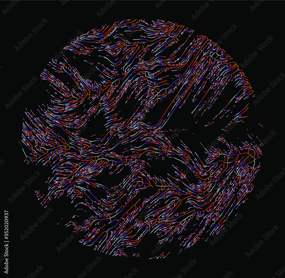 Aufkleber Generative Art with Visualization of Random Perlin Noise. Conceptual image of high tech systems: Artificial Intelligence, Deep Learning, Neural networks and Internet Map.
