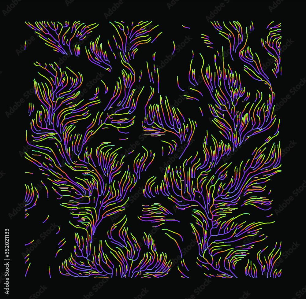 Aufkleber Generative Art with Visualization of Random Perlin Noise. Conceptual image of high tech systems: Artificial Intelligence, Deep Learning, Neural networks and Internet Map.