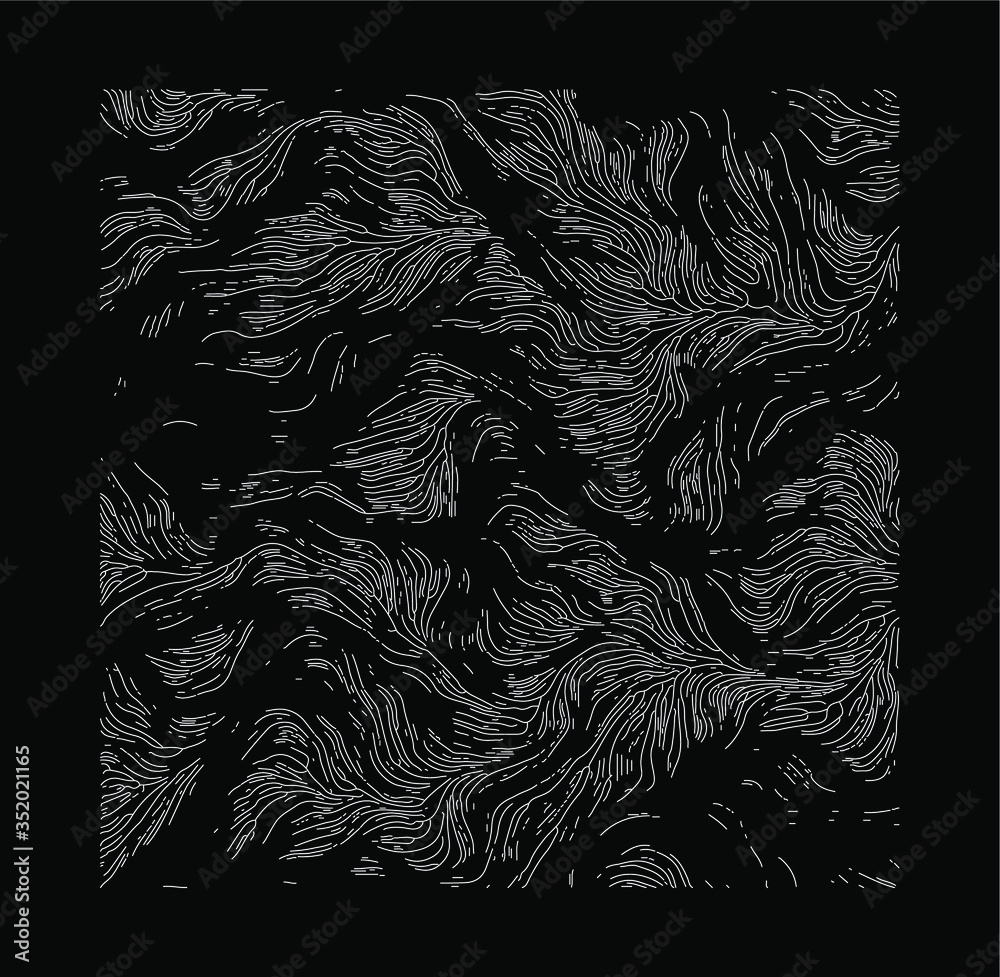 Poster Generative Art with Visualization of Random Perlin Noise. Conceptual image of high tech systems: Artificial Intelligence, Deep Learning, Neural networks and Internet Map.