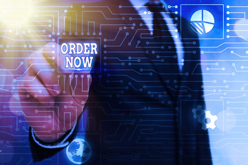 Word writing text Order Now. Business photo showcasing the activity of asking for goods or services...