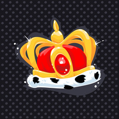 Golden Crown on black background. Cartoon Vector Illustration