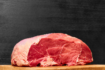 Raw fresh beef meat on a black background. Healthy dinner receipt concept