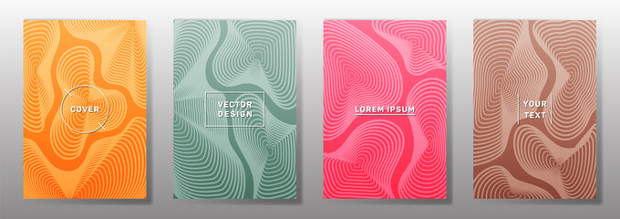 Curve topography lines imitation creative vector covers set.