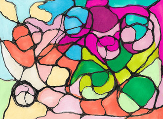 Fototapeta na wymiar Multicolored geometric abstraction. Neuro Graphic design using multi colored markers. 