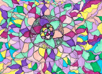 Floral illustration. Neurographic design of the picture using multi-colored markers. The modern neuro art.