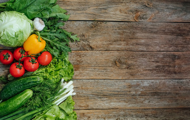 fresh vegetables set left wooden empty place