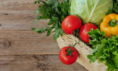 fresh vegetables set right side wooden background