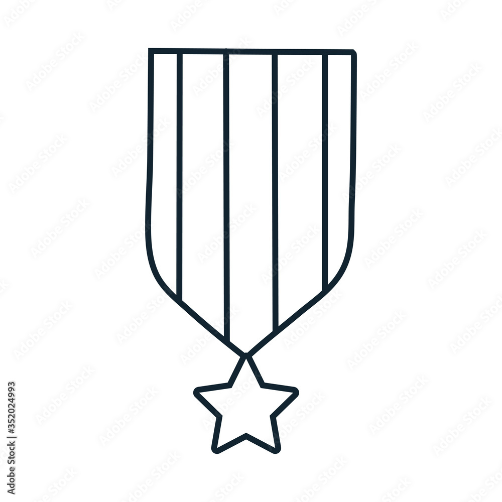 Sticker medal with ribbon and star line style