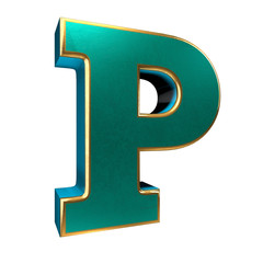 3d render letter p. Blue and gold font isolated on white background